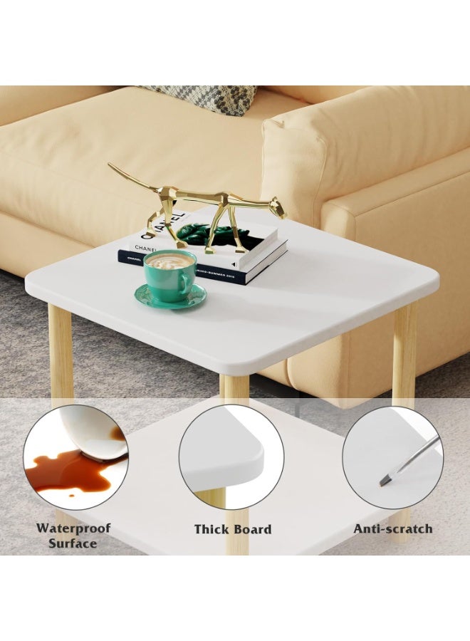 Side Table,Sode Table,End Table,Side Table with Storage Shelf,nightstand for Small Spaces,Bedroom,Living Room,Sofa,Entryway,Easy Assembly,White & Natural - Image 4